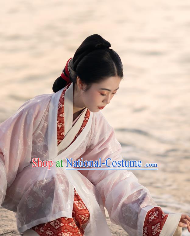 China Traditional Han Dynasty Royal Princess Historical Clothing Ancient Noble Lady Pink Hanfu Dress Garments