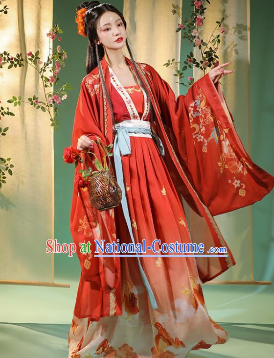 China Traditional Tang Dynasty Wedding Historical Costumes Ancient Royal Princess Red Hanfu Dress Outfits