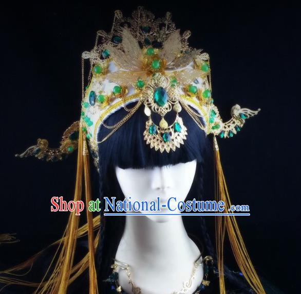 China Ancient Empress Phoenix Coronet Headwear Handmade Traditional Cosplay Goddess Queen Hair Crown Hat