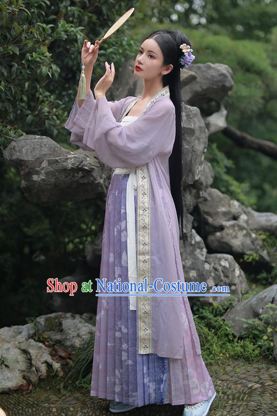 China Ancient Nobility Female Purple Hanfu Dress Clothing Traditional Song Dynasty Historical Costumes Full Set