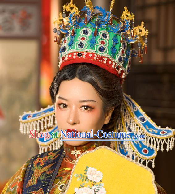 China Ancient Noble Woman Wedding Hair Accessories Traditional Ming Dynasty Empress Pearls Tassel Phoenix Coronet