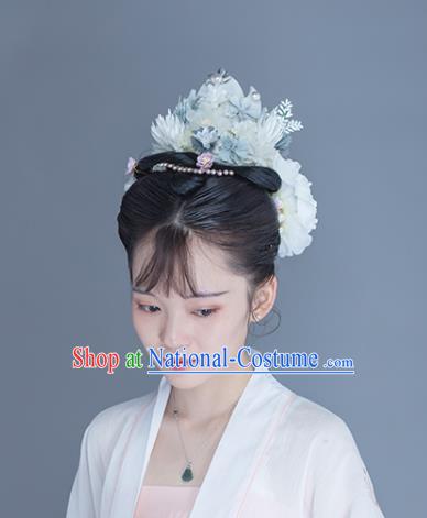 China Ancient Court Lady Hair Accessories Traditional Song Dynasty Princess Blue Flowers Hair Crown