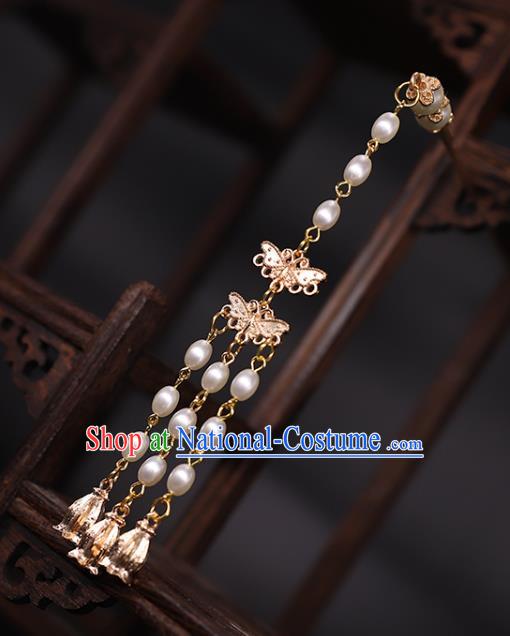 China Ancient Royal Princess Pearls Tassel Hairpin Traditional Ming Dynasty Court Woman Hair Stick