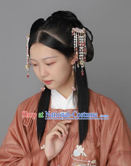 China Ancient Palace Lady Shell Plum Hairpins Traditional Ming Dynasty Princess Pearls Tassel Hair Stick