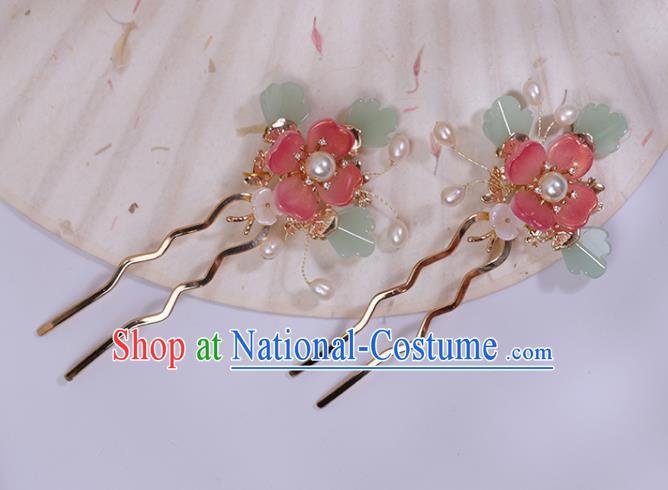 China Ancient Palace Lady Hairpin Traditional Ming Dynasty Princess Pink Peach Hair Stick