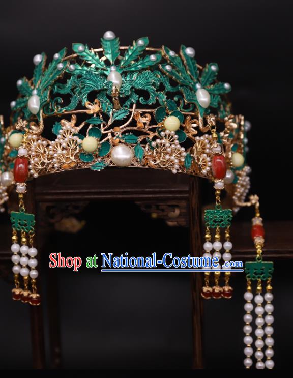 China Ancient Bride Tassel Phoenix Coronet Traditional Ming Dynasty Court Woman Wedding Hair Crown