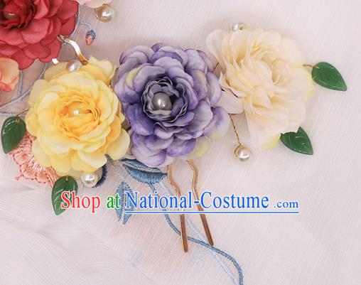 China Ancient Princess Pearls Hair Stick Traditional Song Dynasty Palace Lady Silk Peony Hairpin