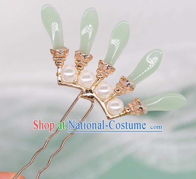 China Ancient Palace Lady Golden Hairpin Traditional Song Dynasty Princess Green Bamboo Leaf Hair Stick