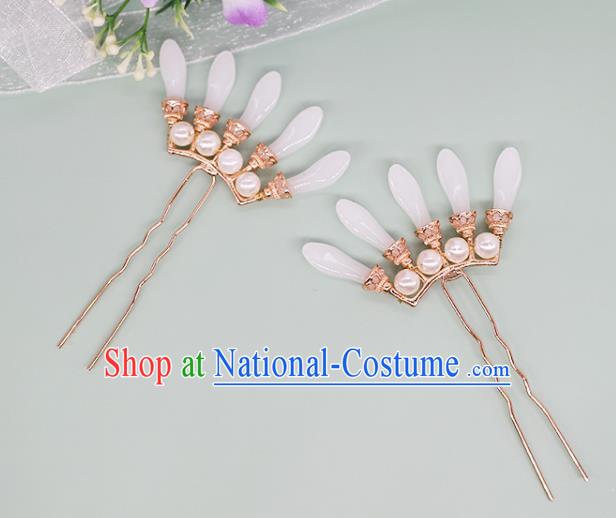 China Ancient Palace Lady White Bamboo Leaf Hairpin Traditional Song Dynasty Princess Pearls Hair Stick