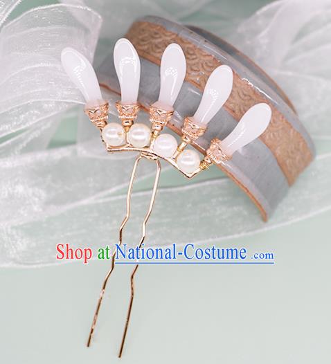 China Ancient Palace Lady White Bamboo Leaf Hairpin Traditional Song Dynasty Princess Pearls Hair Stick