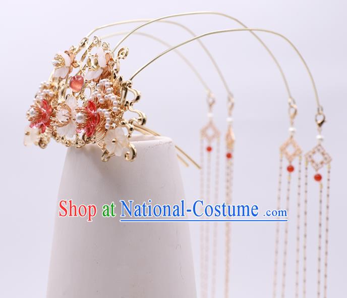 China Ancient Noble Lady Tassel Hairpin Traditional Ming Dynasty Princess Plum Hair Crown