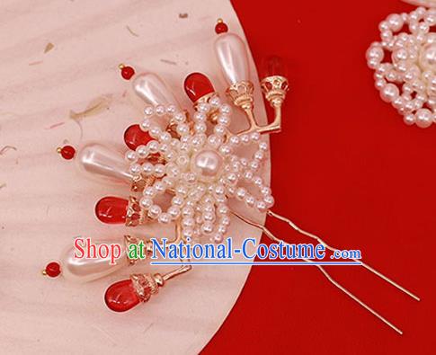 China Ancient Palace Lady Hairpin Traditional Ming Dynasty Princess Pearls Hair Stick