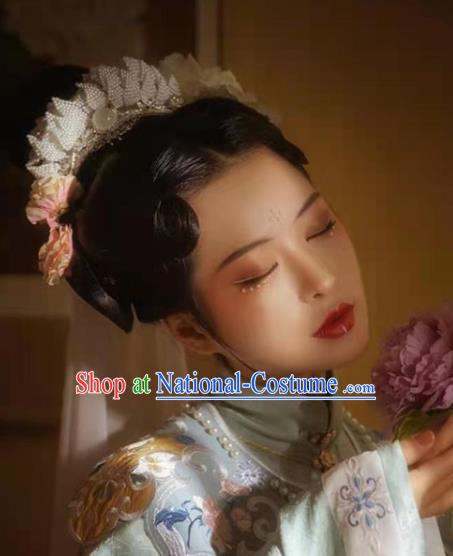 China Ancient Imperial Consort Hair Accessories Traditional Song Dynasty Court Pearls Lotus Hair Crown