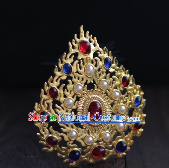 China Ancient Court Woman Golden Hairpin Traditional Ming Dynasty Empress Gems Pearls Hair Crown