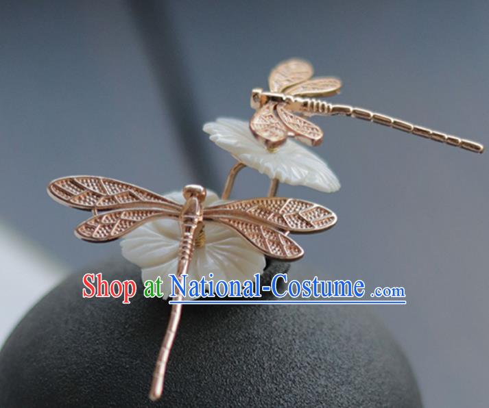 China Ancient Noble Lady Jade Hairpin Traditional Ming Dynasty Princess Golden Dragonfly Hair Stick