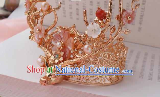 China Ancient Court Woman Plum Hair Accessories Traditional Ming Dynasty Princess Golden Deer Hair Crown