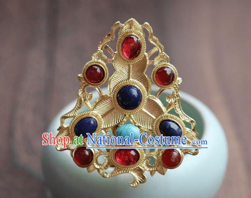 China Ancient Queen Golden Hairpin Traditional Ming Dynasty Empress Gems Hair Crown