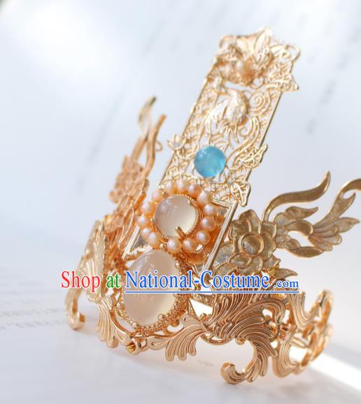 Chinese Traditional Ming Dynasty Prince Golden Hairdo Crown Ancient Swordsman Hair Accessories