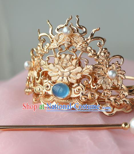 Chinese Traditional Tang Dynasty Prince Golden Hairdo Crown and Hairpin Ancient Noble Childe Hair Accessories