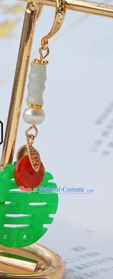 Chinese Traditional Wedding Cheongsam Jade Earrings Ancient Empress Pearl Ear Jewelry