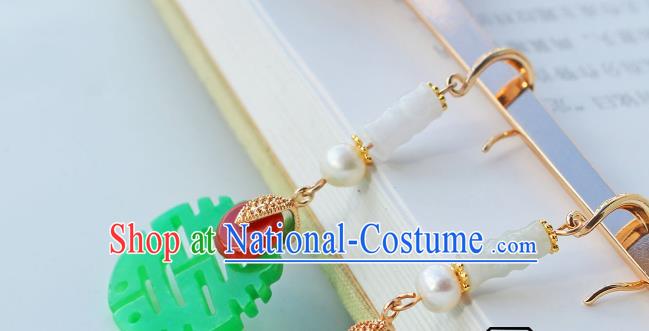 Chinese Traditional Wedding Cheongsam Jade Earrings Ancient Empress Pearl Ear Jewelry