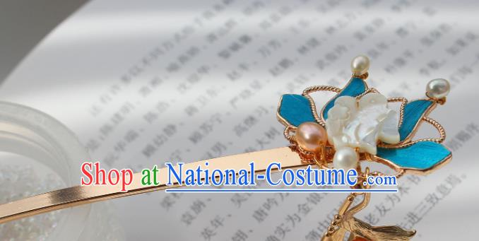 China Ancient Court Lady Shell Orchids Hairpin Traditional Ming Dynasty Imperial Concubine Tassel Hair Stick