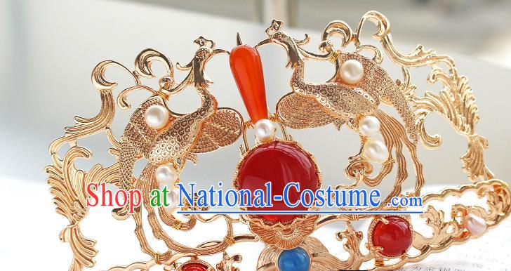 China Ancient Court Empress Hairpin Traditional Tang Dynasty Wedding Golden Phoenix Hair Crown