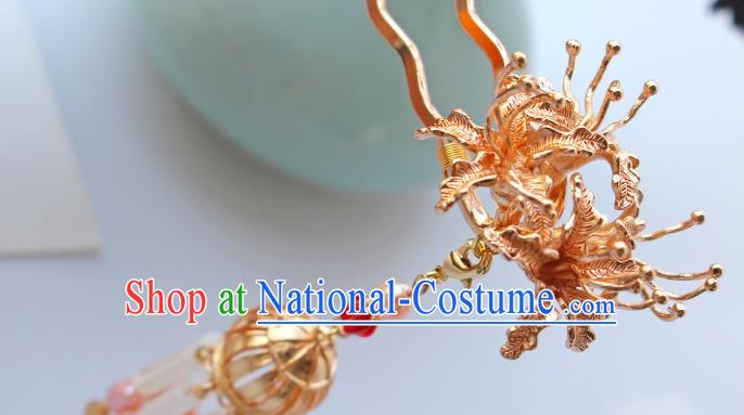 China Ancient Princess Golden Manjusaka Hairpin Traditional Tang Dynasty Wedding Pearls Tassel Hair Stick