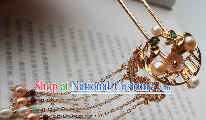 China Ancient Princess Goldfish Hairpin Traditional Ming Dynasty Court Woman Pearls Tassel Hair Stick