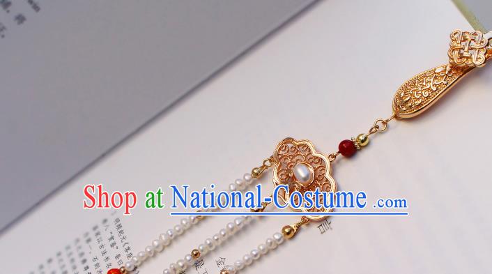 Chinese Traditional Qing Dynasty Pearls Tassel Pendant Ancient Imperial Concubine Brooch Accessories