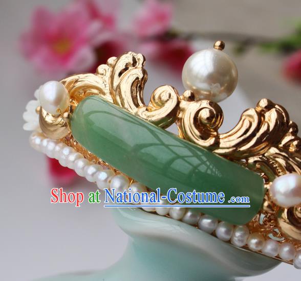 China Ancient Imperial Concubine Pearls Hairpin Traditional Ming Dynasty Palace Lady Jade Hair Stick