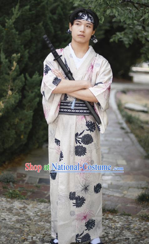 Asian Japan Traditional Printing Chrysanthemum Yukata Robe Japanese Cosplay Samurai Clothing