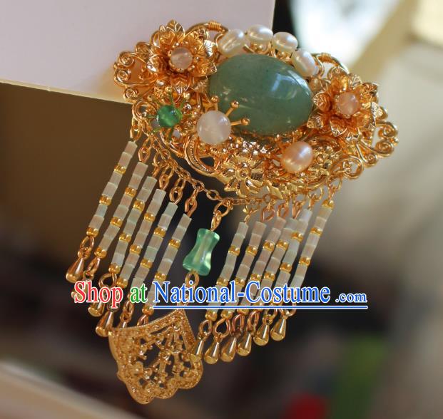 China Ancient Princess Aventurine Hairpin Headwear Traditional Ming Dynasty Court Lady Tassel Hair Comb