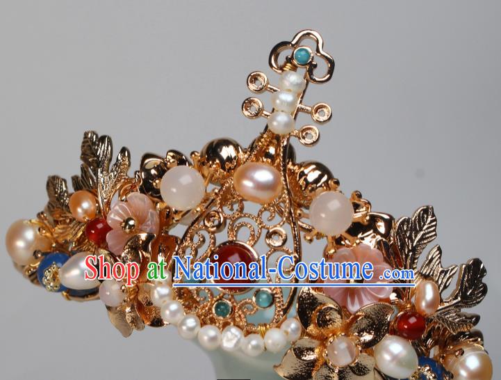 China Ancient Court Woman Headwear Hairpin Traditional Tang Dynasty Palace Lady Golden Lute Hair Crown