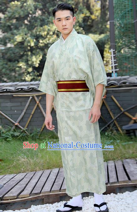 Japanese Male Clothing Asian Japan Traditional Printing Light Green Yukata Robe