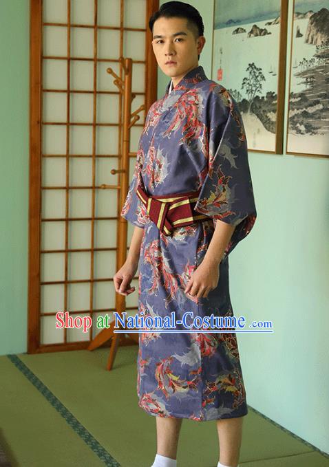 Japanese Hanabi Taikai Male Clothing Asian Japan Traditional Purple Brocade Yukata Robe