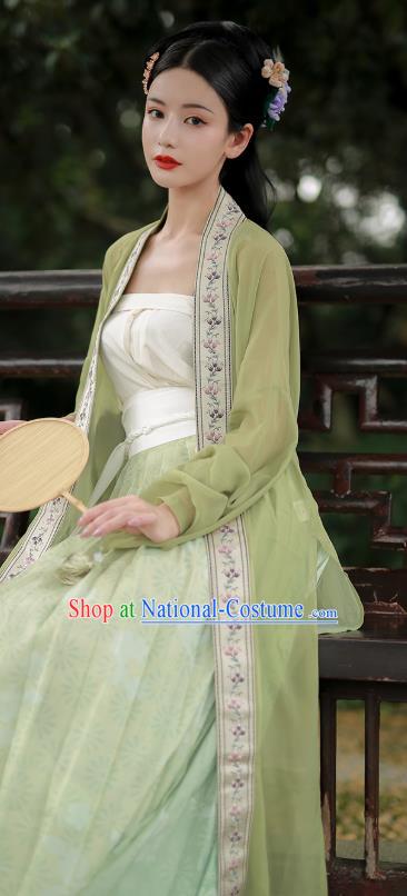 China Song Dynasty Noble Lady Historical Costumes Ancient Young Beauty Green Hanfu Dress Clothing