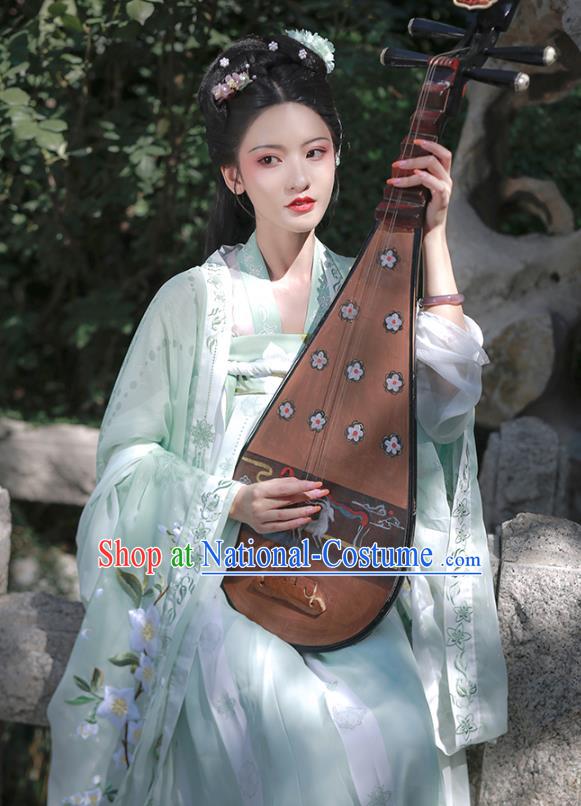 China Traditional Tang Dynasty Imperial Concubine Historical Clothing Ancient Court Beauty Green Hanfu Dress Complete Set