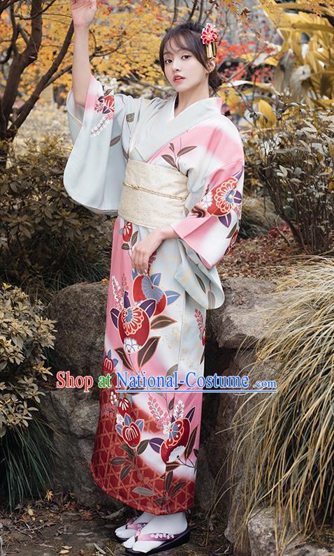 Japanese Traditional Young Lady Printing Yukata Dress Asian Japan Summer Festival Kimono Clothing