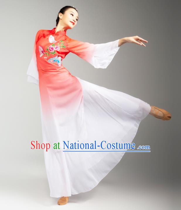 Chinese Traditional Stage Performance Costumes Classical Dance Embroidered Outfits Umbrella Dance Red Dress