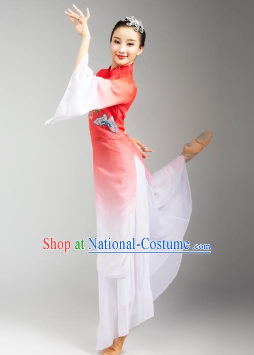 Chinese Traditional Stage Performance Costumes Classical Dance Embroidered Outfits Umbrella Dance Red Dress