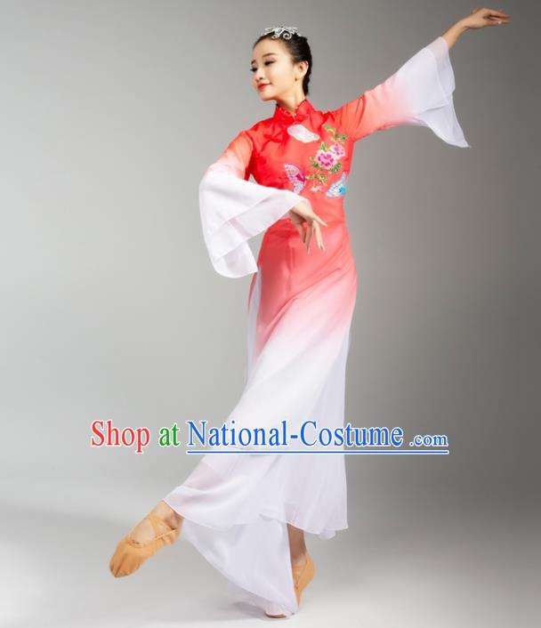 Chinese Traditional Stage Performance Costumes Classical Dance Embroidered Outfits Umbrella Dance Red Dress