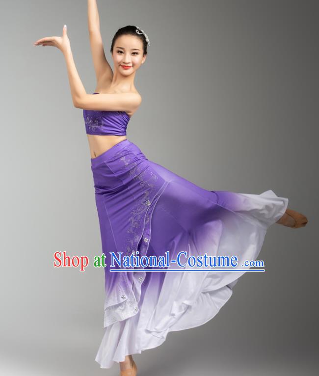 China Traditional Dai Nationality Woman Clothing Yunnan Ethnic Peacock Dance Purple Dress Outfits