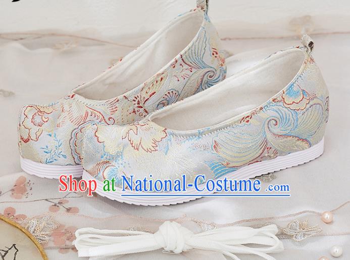 China Traditional Princess Hanfu Bow Shoes Handmade Woman Shoes National Beige Brocade Shoes