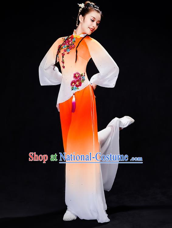 China Folk Dance Performance Orange Uniforms Fan Dance Yangko Dance Clothing