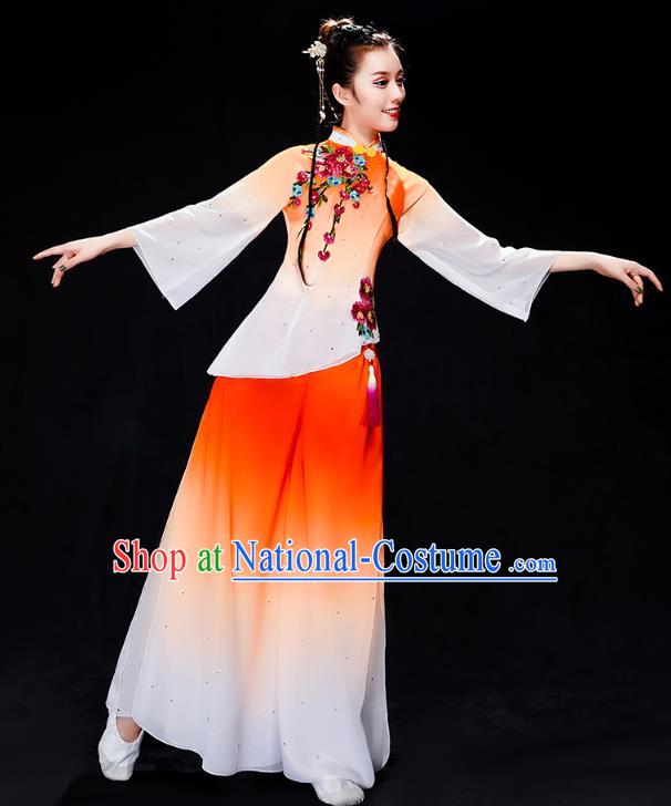 China Folk Dance Performance Orange Uniforms Fan Dance Yangko Dance Clothing