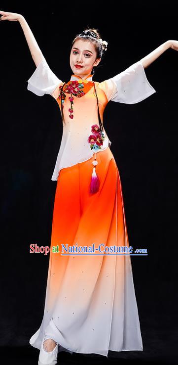 China Folk Dance Performance Orange Uniforms Fan Dance Yangko Dance Clothing