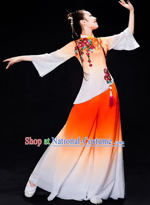 China Folk Dance Performance Orange Uniforms Fan Dance Yangko Dance Clothing