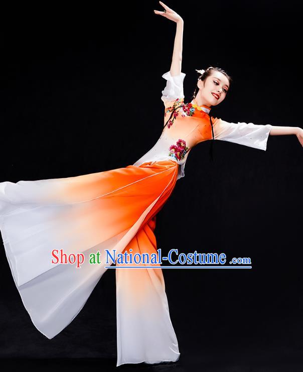 China Folk Dance Performance Orange Uniforms Fan Dance Yangko Dance Clothing