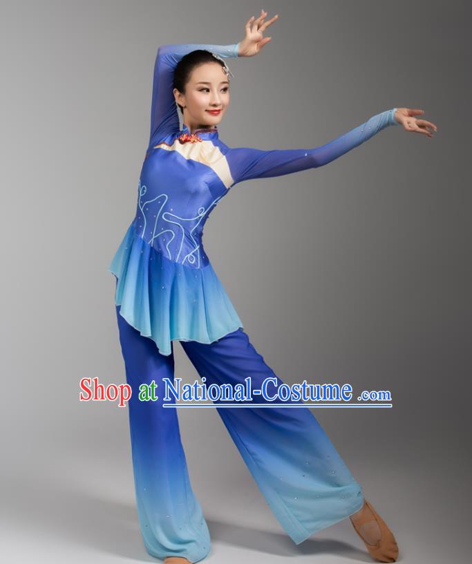 China Fan Dance Stage Performance Clothing Folk Dance Yangko Dance Royalblue Uniforms